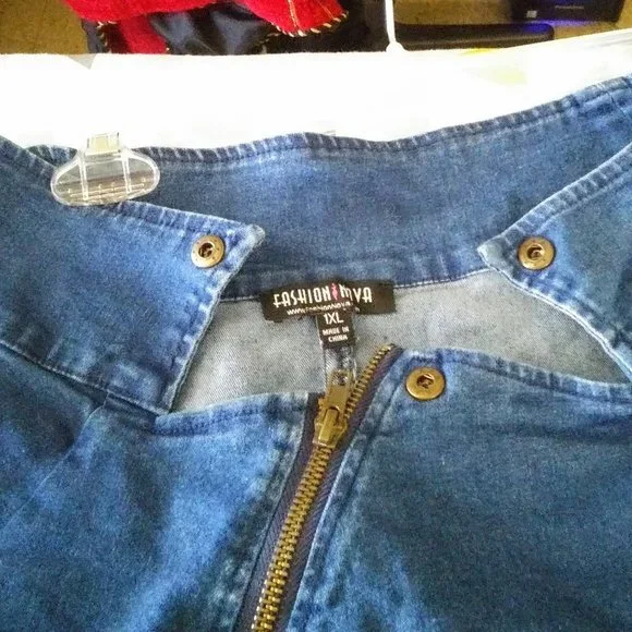 FASHION NOVA Zip Front Belted Off Shoulder Stretch Demin Dress Size 1XL - Picture 4 of 4